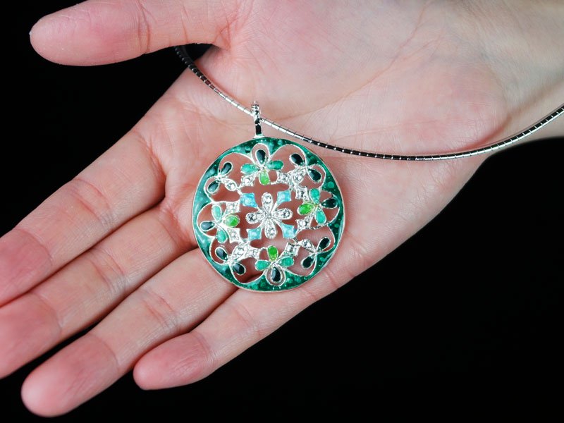 【京七宝】本銀ネックレス 緑