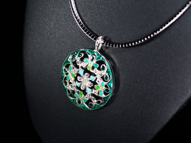 【京七宝】本銀ネックレス 緑