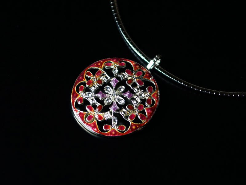 【京七宝】本銀ネックレス 赤