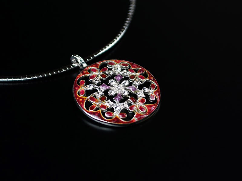 【京七宝】本銀ネックレス 赤