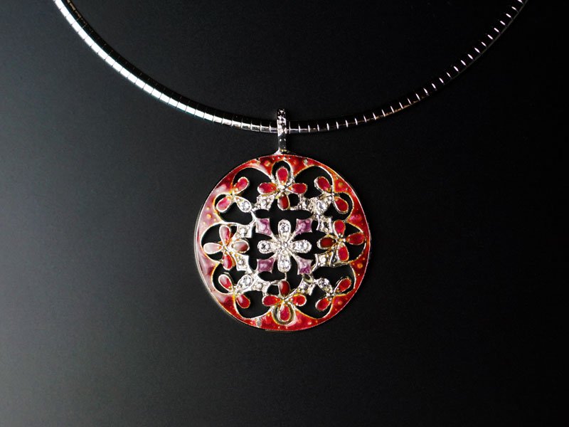 【京七宝】本銀ネックレス 赤