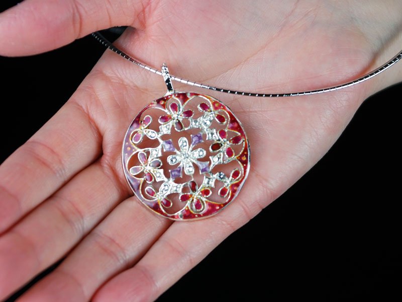 【京七宝】本銀ネックレス 赤