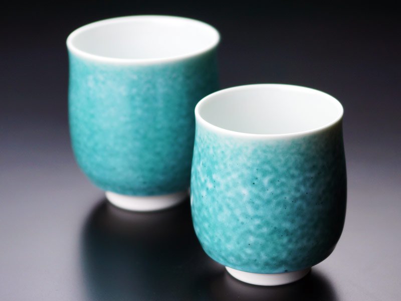 【エメラルド婚式の記念品】睦揃(夫婦茶碗セット)翡翠鈞窯 結婚55周年記念
