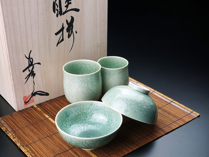 【有田焼】睦揃(夫婦茶碗セット)鶯玉