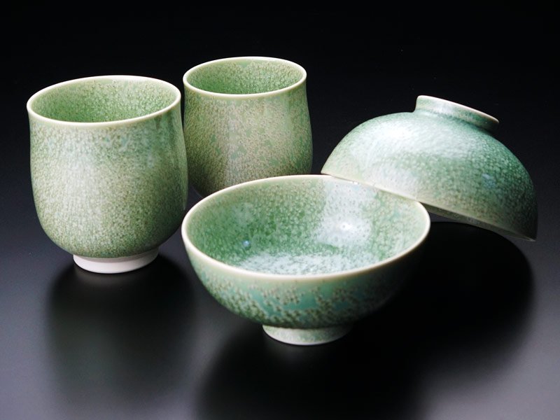 【有田焼】睦揃(夫婦茶碗セット)鶯玉