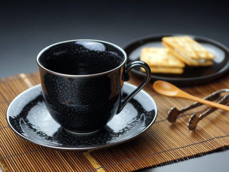 【有田焼】広口コーヒーカップ 銀油滴天目