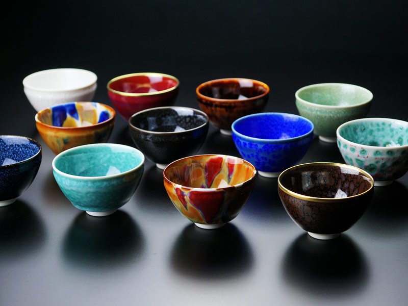 【特別企画】ぐい呑みセット(12色)真右エ門窯:桐箱入贈答品