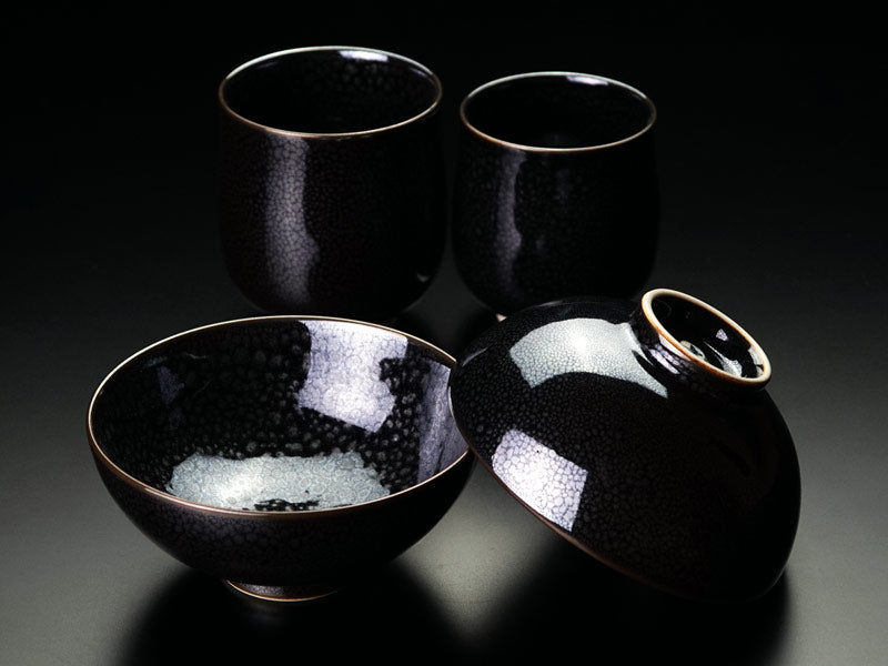 【有田焼】睦揃(夫婦茶碗セット)銀油滴天目
