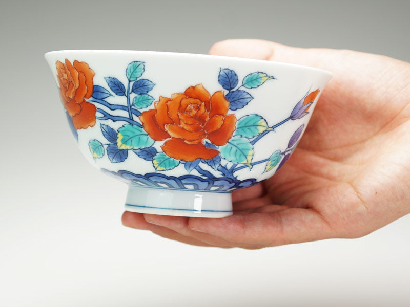 【有田焼】茶碗 染錦吉祥薔薇図