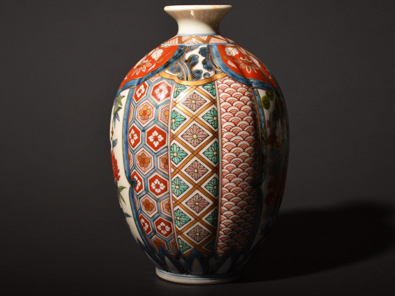 【献上手古伊万里焼】花瓶 染錦本金松竹梅地紋図