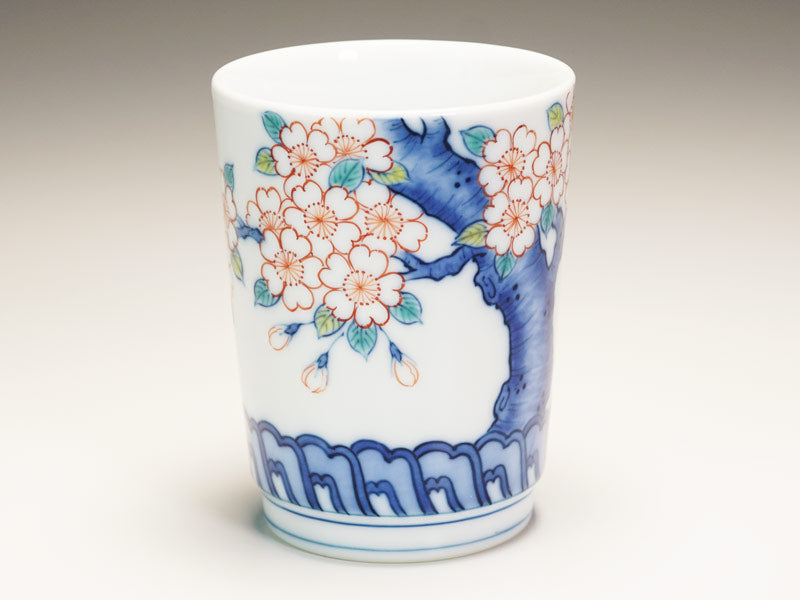 【有田焼】湯呑 染錦吉祥桜図
