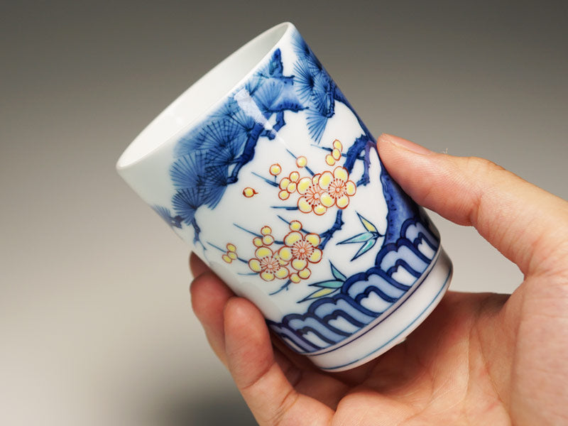 【有田焼】湯呑茶碗セット 染錦吉祥松竹梅図