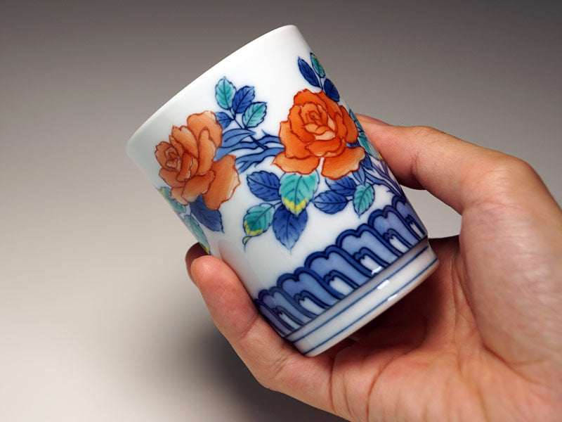 【有田焼】湯呑茶碗セット 染錦吉祥薔薇図