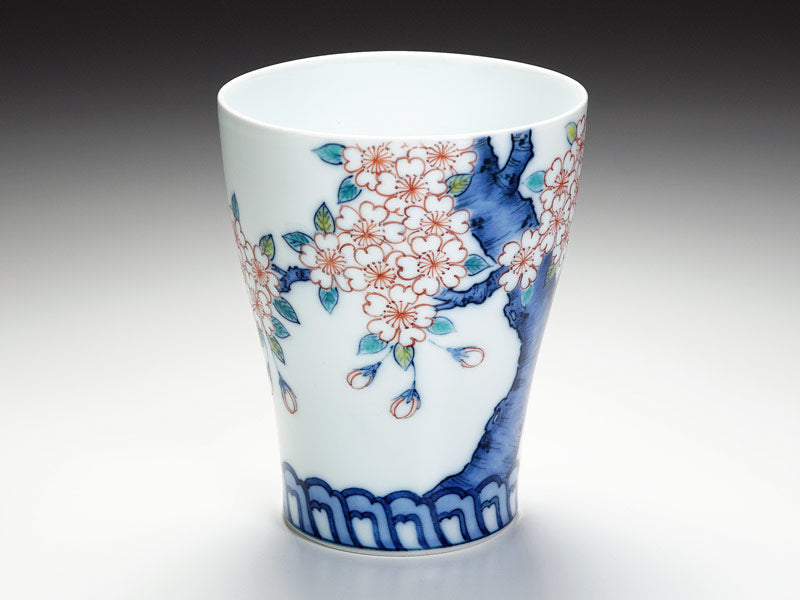 【有田焼】焼酎グラス 染錦吉祥桜図