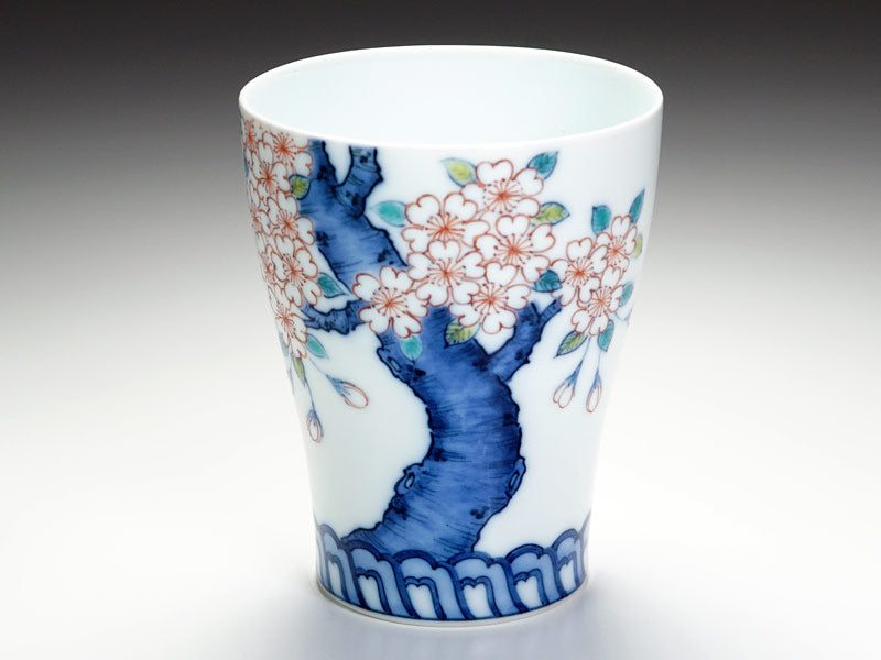 【有田焼】焼酎グラス 染錦吉祥桜図