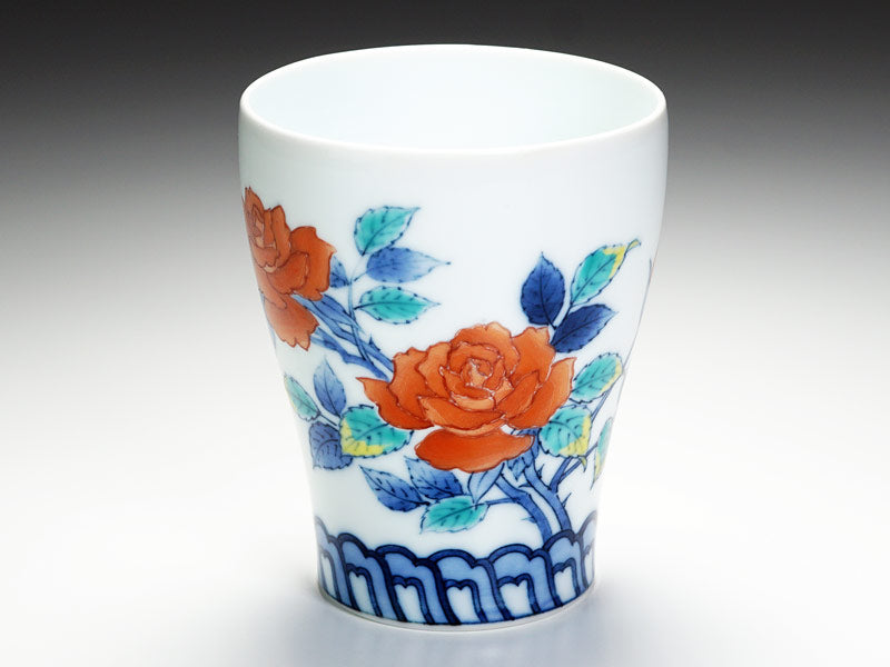 【有田焼】焼酎グラス 染錦薔薇図