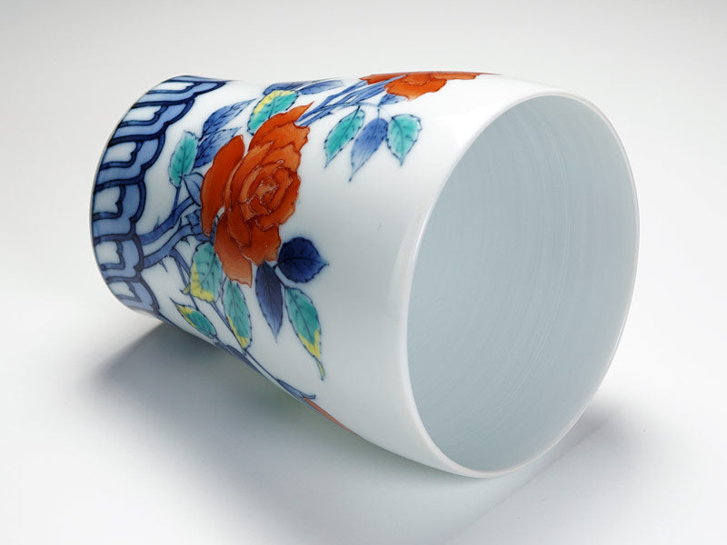 【有田焼】焼酎グラス 染錦薔薇図