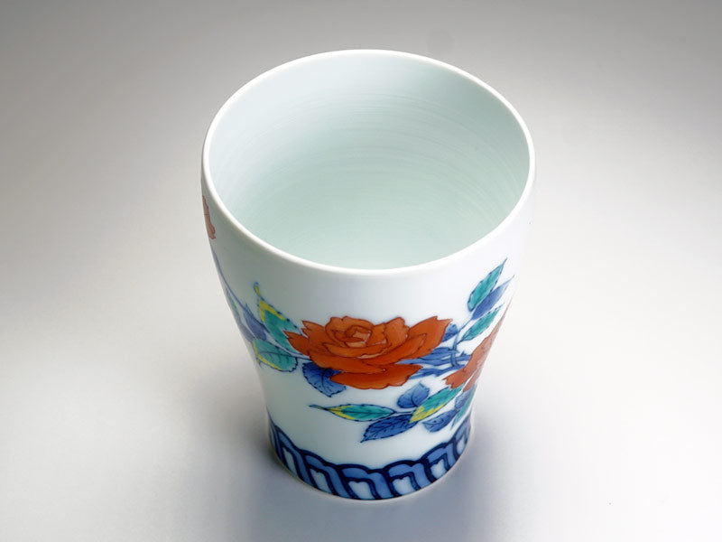 【有田焼】焼酎グラス 染錦薔薇図