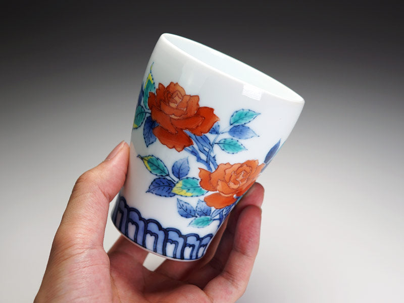 【有田焼】焼酎グラス 染錦薔薇図