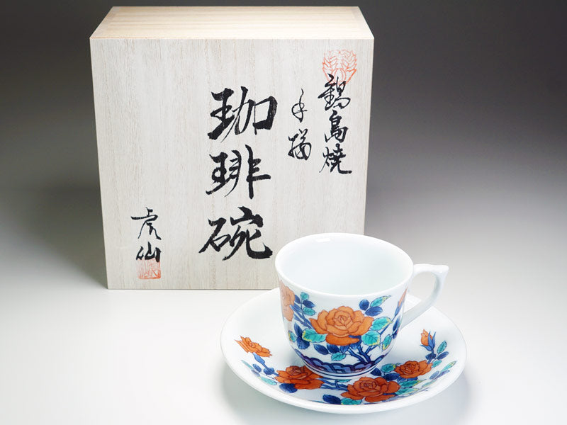 【有田焼】コーヒーカップ 染錦薔薇図