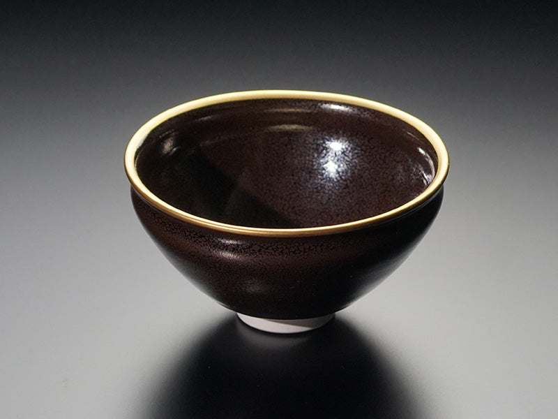 AH53 銀覆輪天目茶碗 蒔絵天目台 湯呑み茶碗付 茶道具 木箱入抹茶碗 梅 