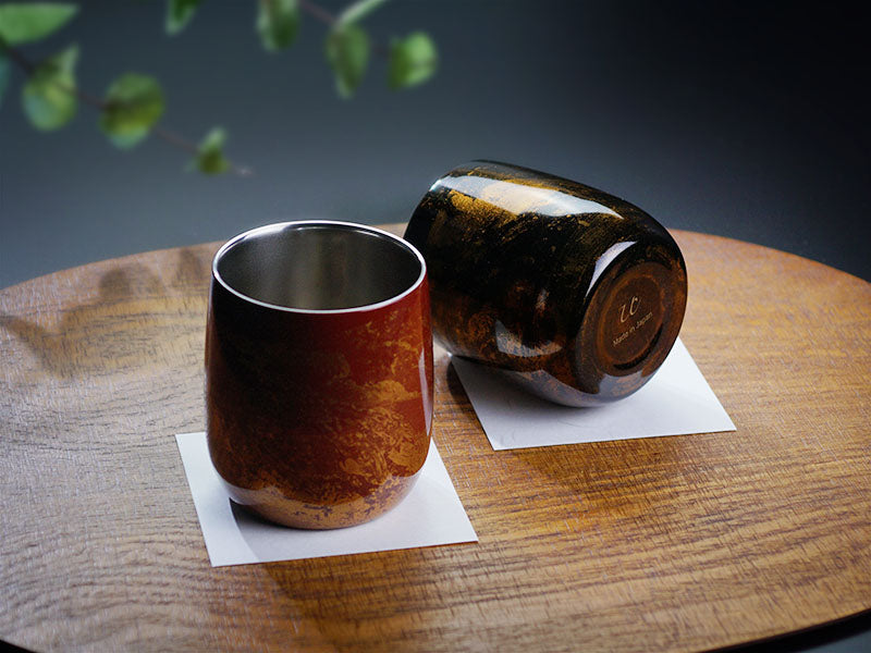 【漆磨カップ】ぺア湯呑 福達磨「白檀」