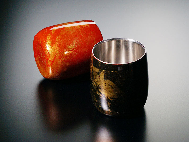 【漆磨カップ】ぺア湯呑 福達磨「白檀」