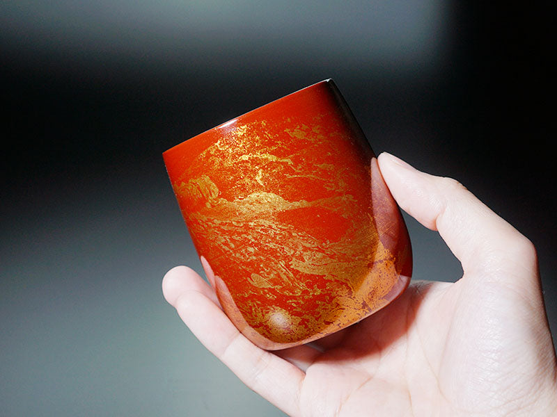 【漆磨カップ】ぺア湯呑 福達磨「白檀」