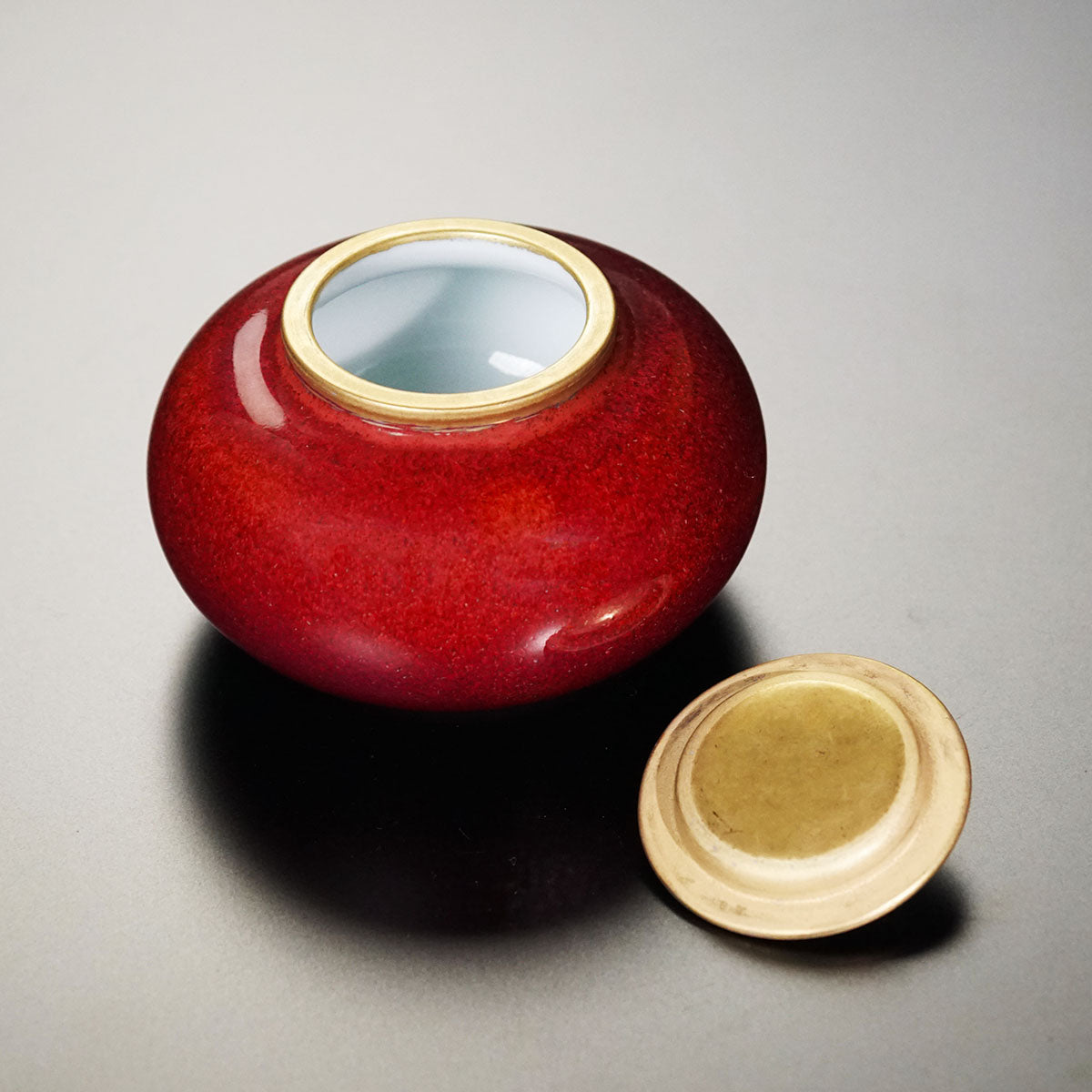 有田焼】茜辰砂茶入『塾柿』