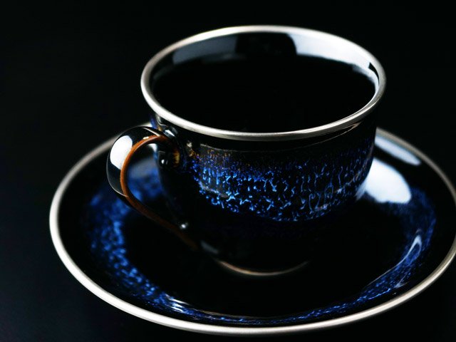 煌々と光る宇宙の白銀 珈琲茶碗 青き明星"月光"
