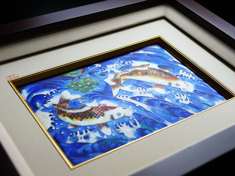 【京七宝】陶額 流水登り鯉