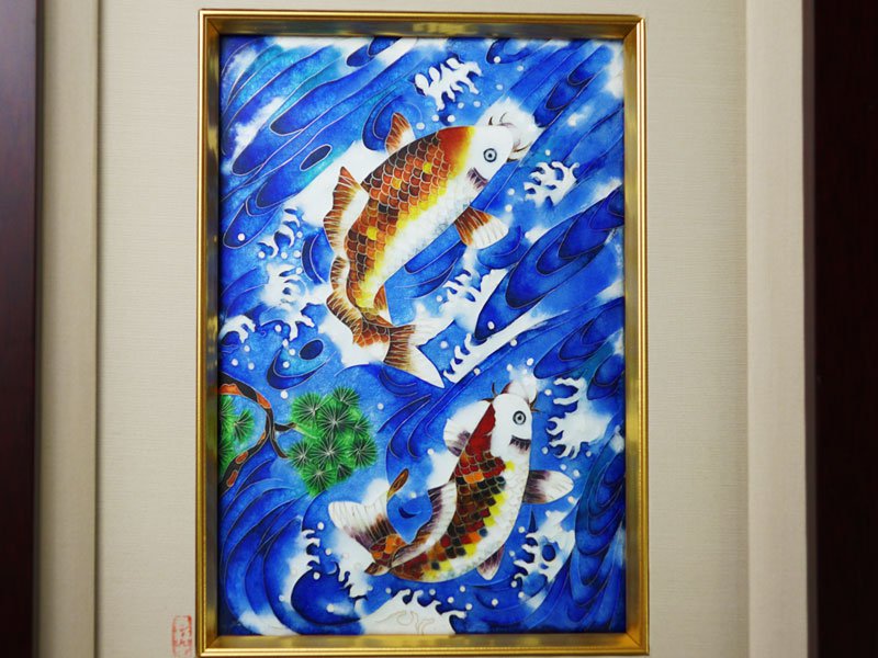 【京七宝】陶額 流水登り鯉