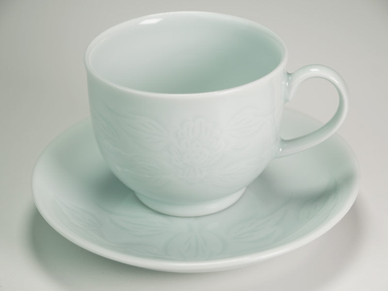 【有田焼】コーヒーカップ 白磁牡丹彫